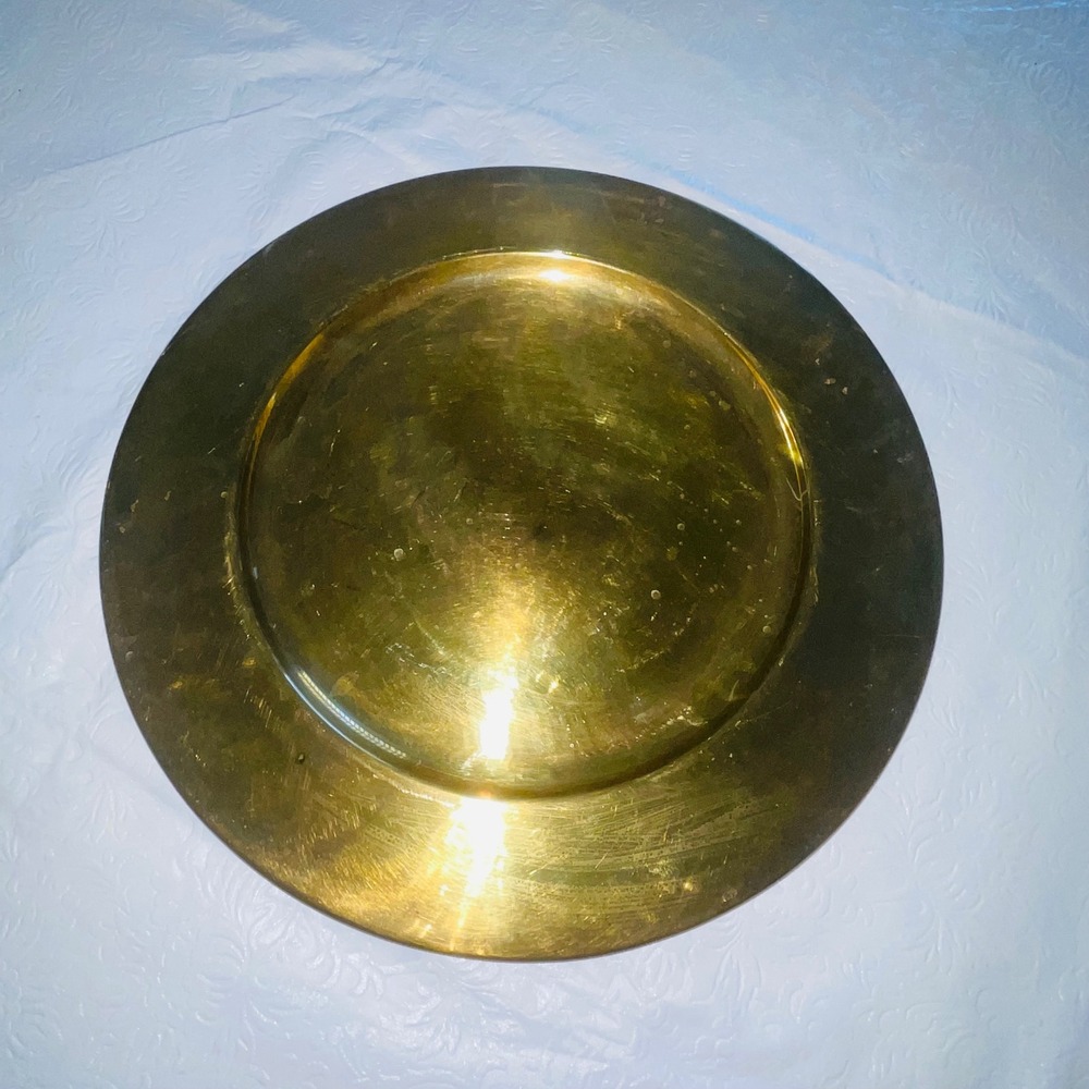 Vintage Solid Brass Round Charger Plate Wall Platter Tray 12" Made in India